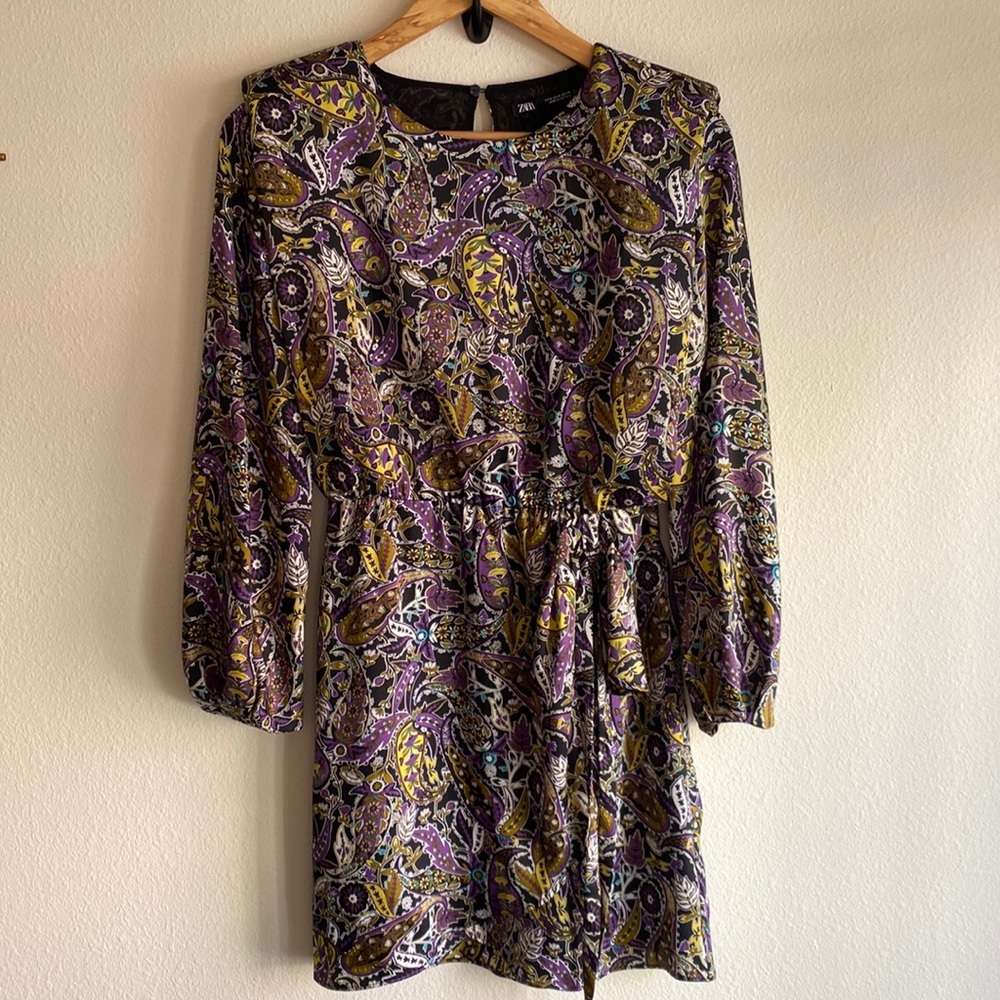 Zara Backless Dress Open Back Mini Purple Printed Paisley NWT Small